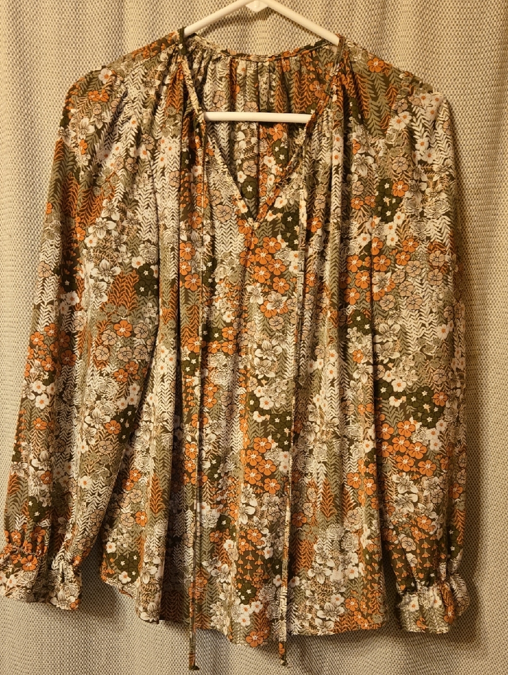 Women's Floral Peasant Blouse in Olive and Orange